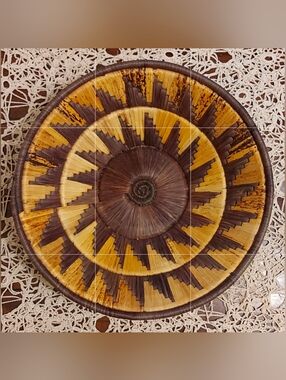 Vintage Hand-Woven African Banana Leaf & Raffia Coil Basket – Boho Wall Decor